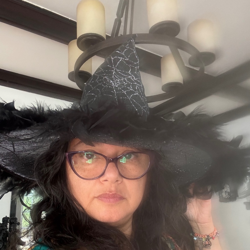 Halloween Feathered Black Spider Web Designed Witch Hat